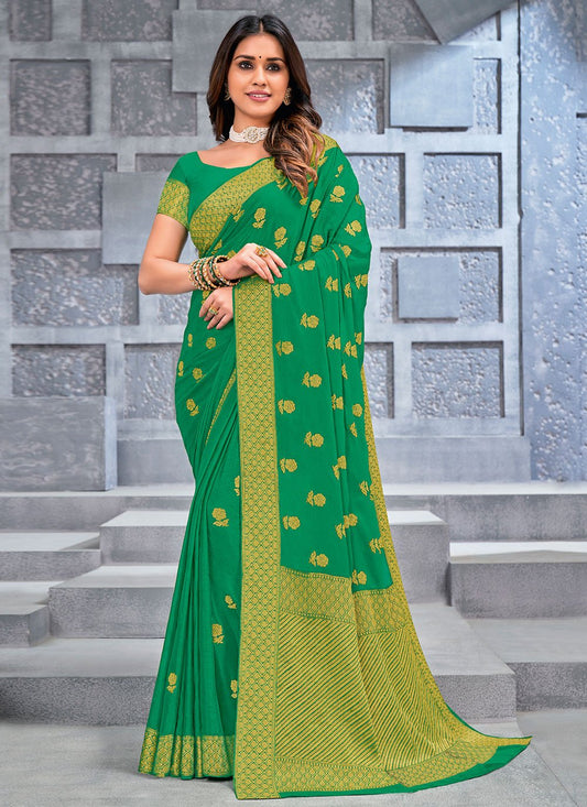 Classic Chiffon Viscose Green Weaving Saree