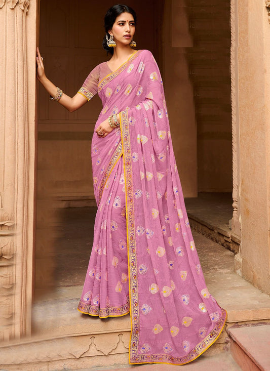 Trendy Saree Chiffon Pink Foil Print Saree