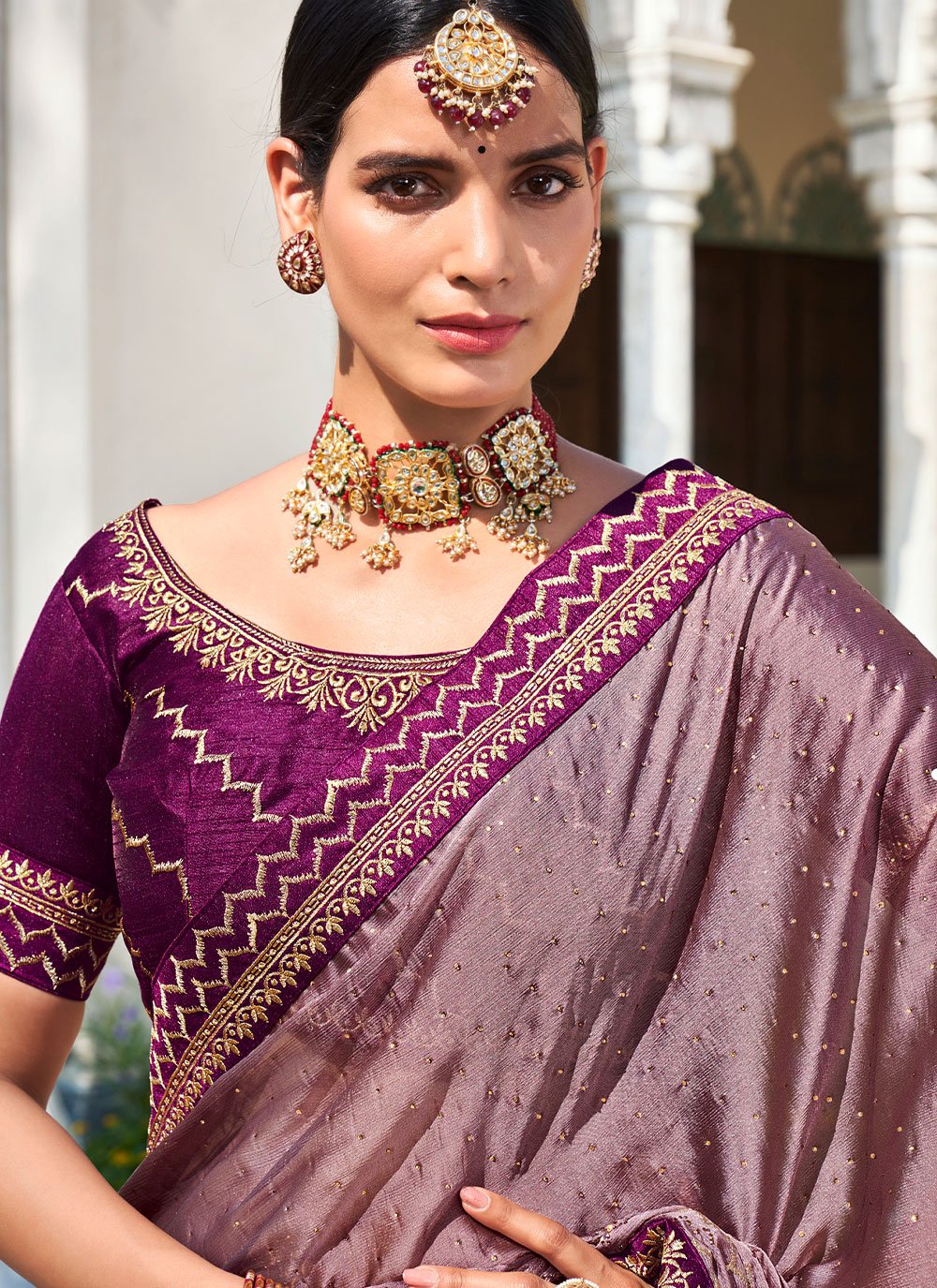 Classic Chiffon Mauve Swarovski Saree