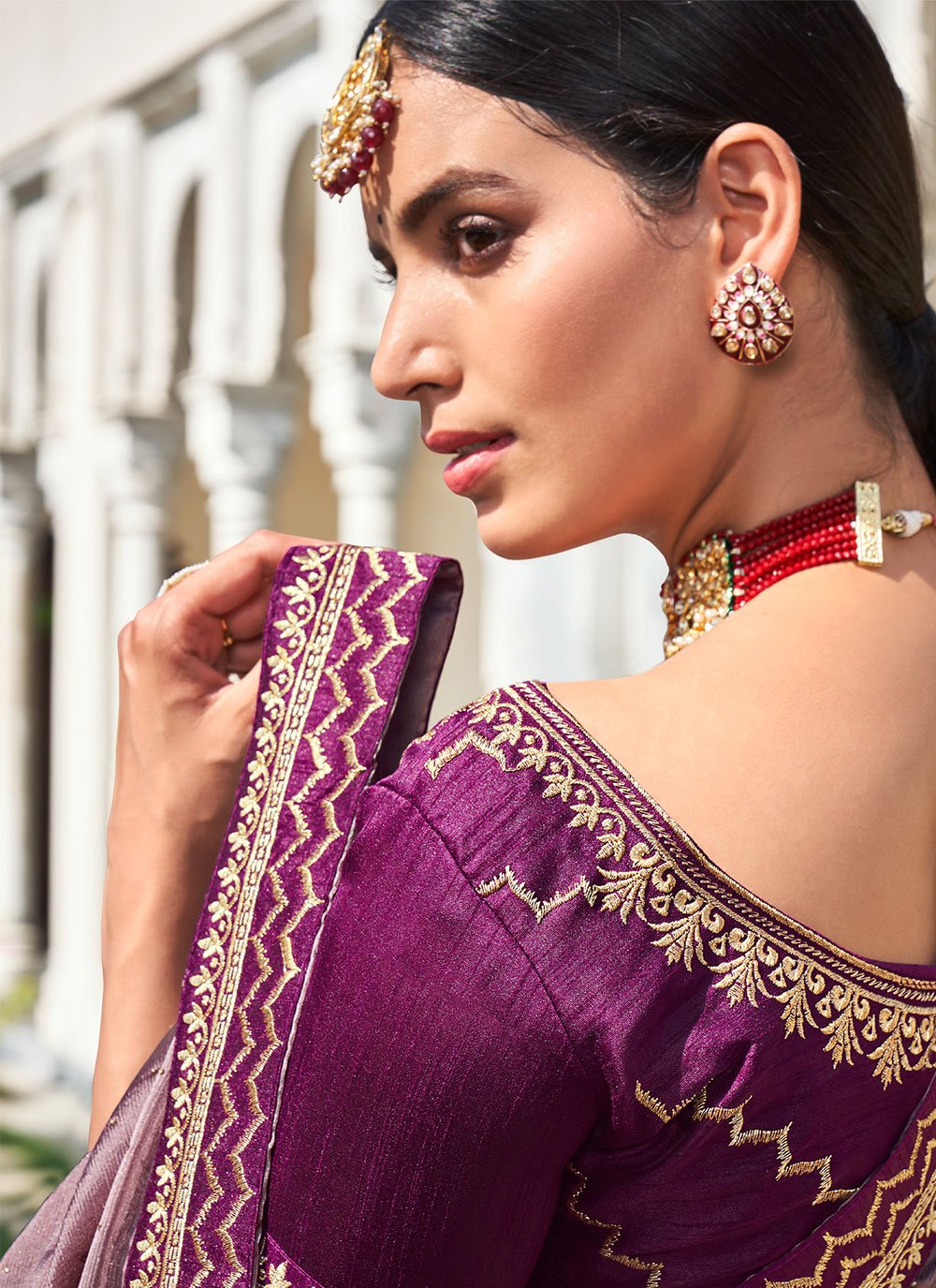 Classic Chiffon Mauve Swarovski Saree