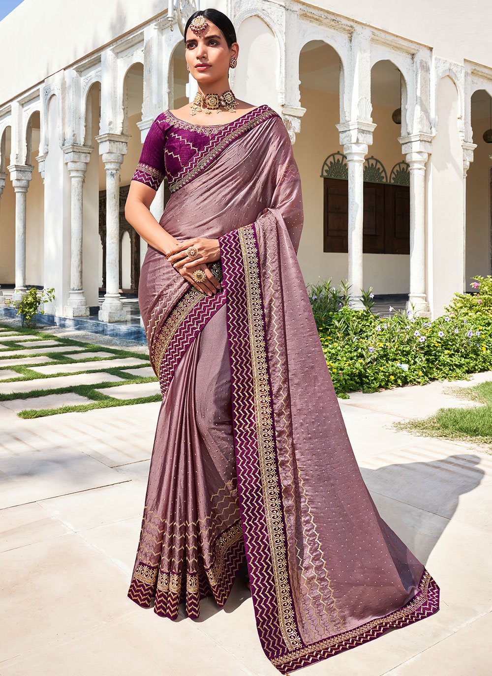 Classic Chiffon Mauve Swarovski Saree