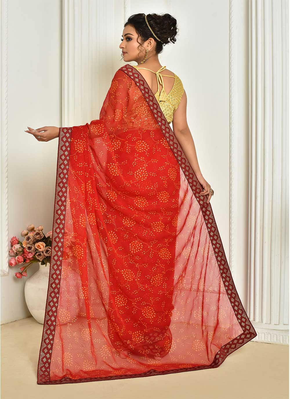 Casual Chiffon Red Digital Print Saree