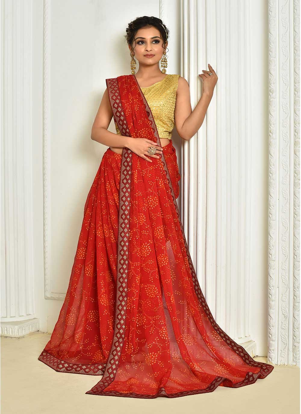 Casual Chiffon Red Digital Print Saree