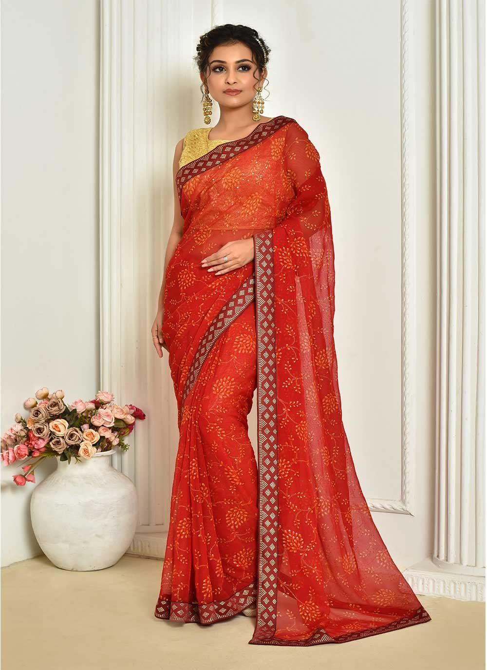 Casual Chiffon Red Digital Print Saree