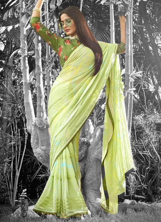 Classic Chiffon Sea Green Swarovski Saree