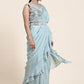 Designer Chiffon Aqua Blue Mirror Saree