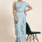 Designer Chiffon Aqua Blue Mirror Saree