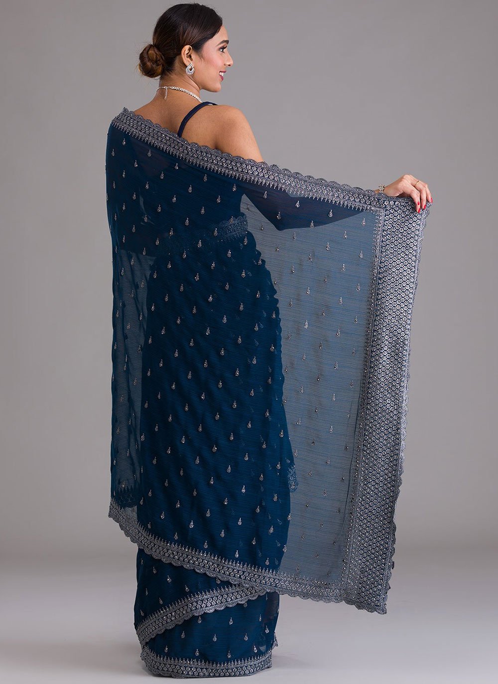 Traditional Saree Chiffon Morpeach Dori Work Saree