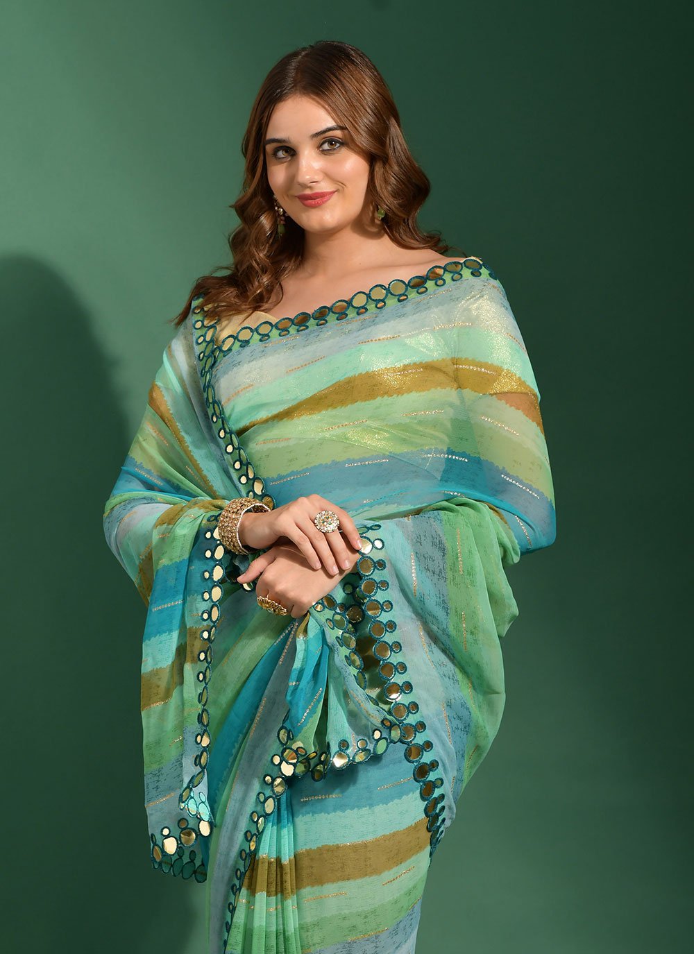 Contemporary Chiffon Multi Colour Embroidered Saree