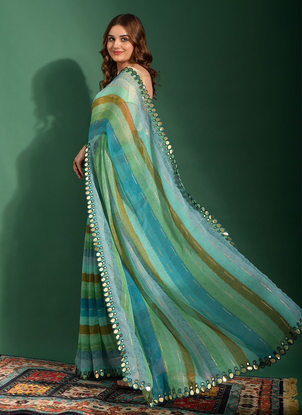 Contemporary Chiffon Multi Colour Embroidered Saree