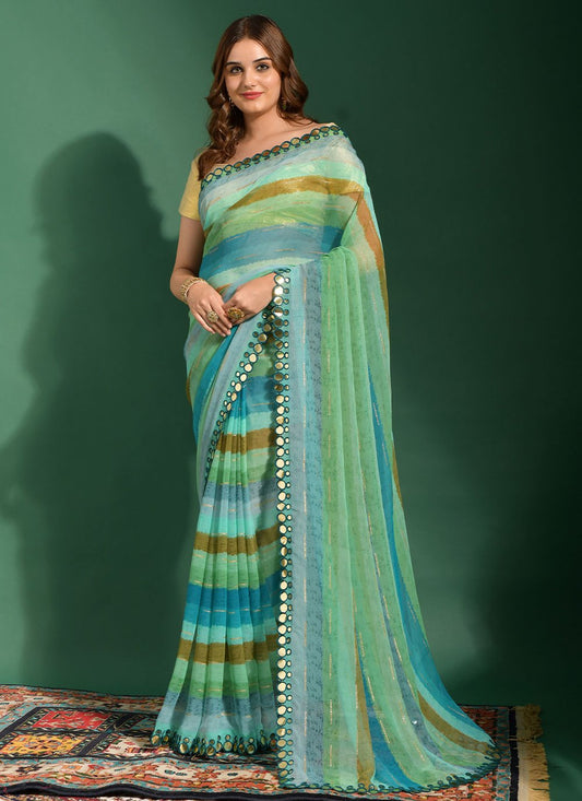 Contemporary Chiffon Multi Colour Embroidered Saree