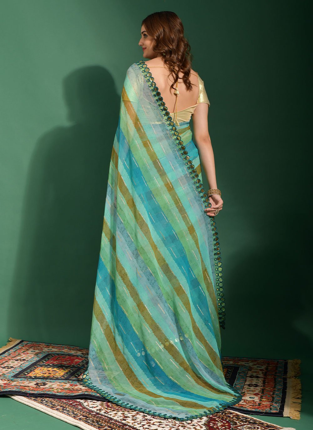 Contemporary Chiffon Multi Colour Embroidered Saree