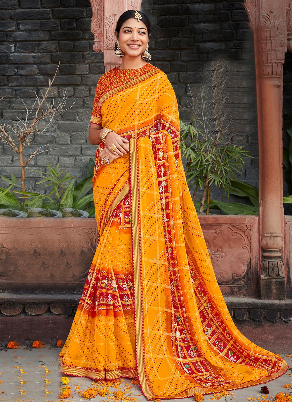 Trendy Saree Chiffon Mustard Fancy Work Saree