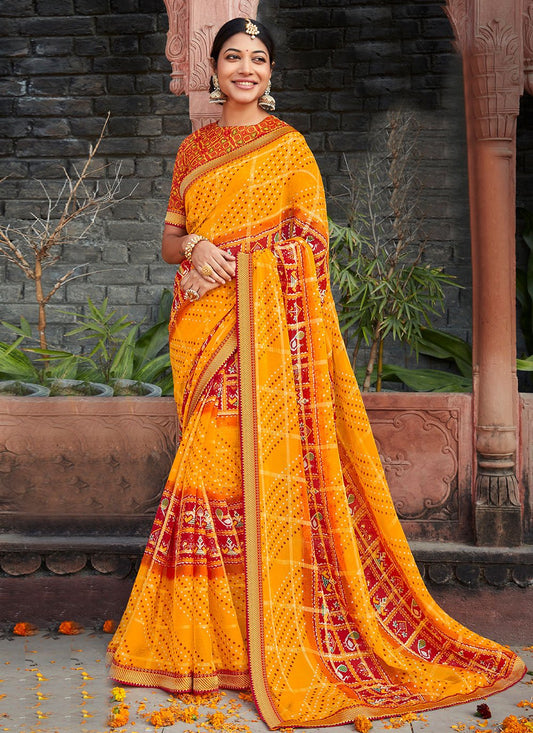 Trendy Saree Chiffon Mustard Fancy Work Saree