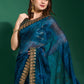 Classic Chiffon Blue Patch Border Saree