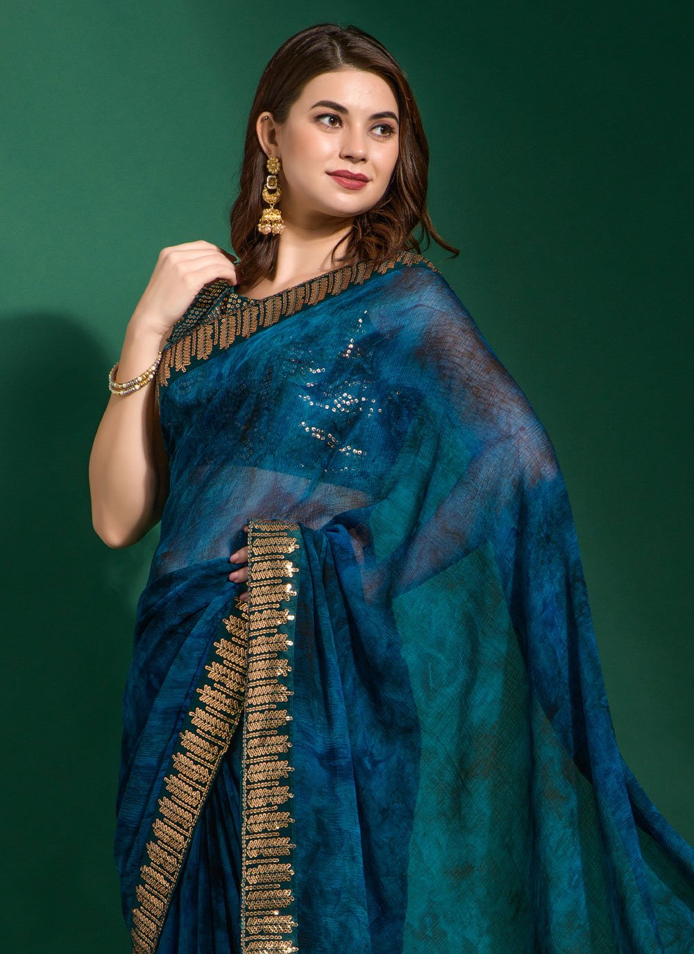 Classic Chiffon Blue Patch Border Saree