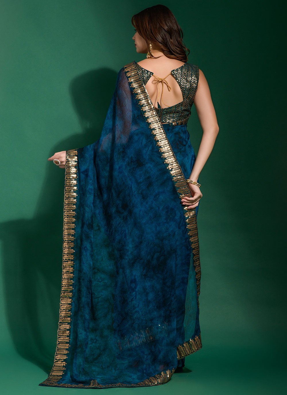 Classic Chiffon Blue Patch Border Saree