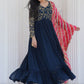 Gown Chiffon Blue Embroidered Gown