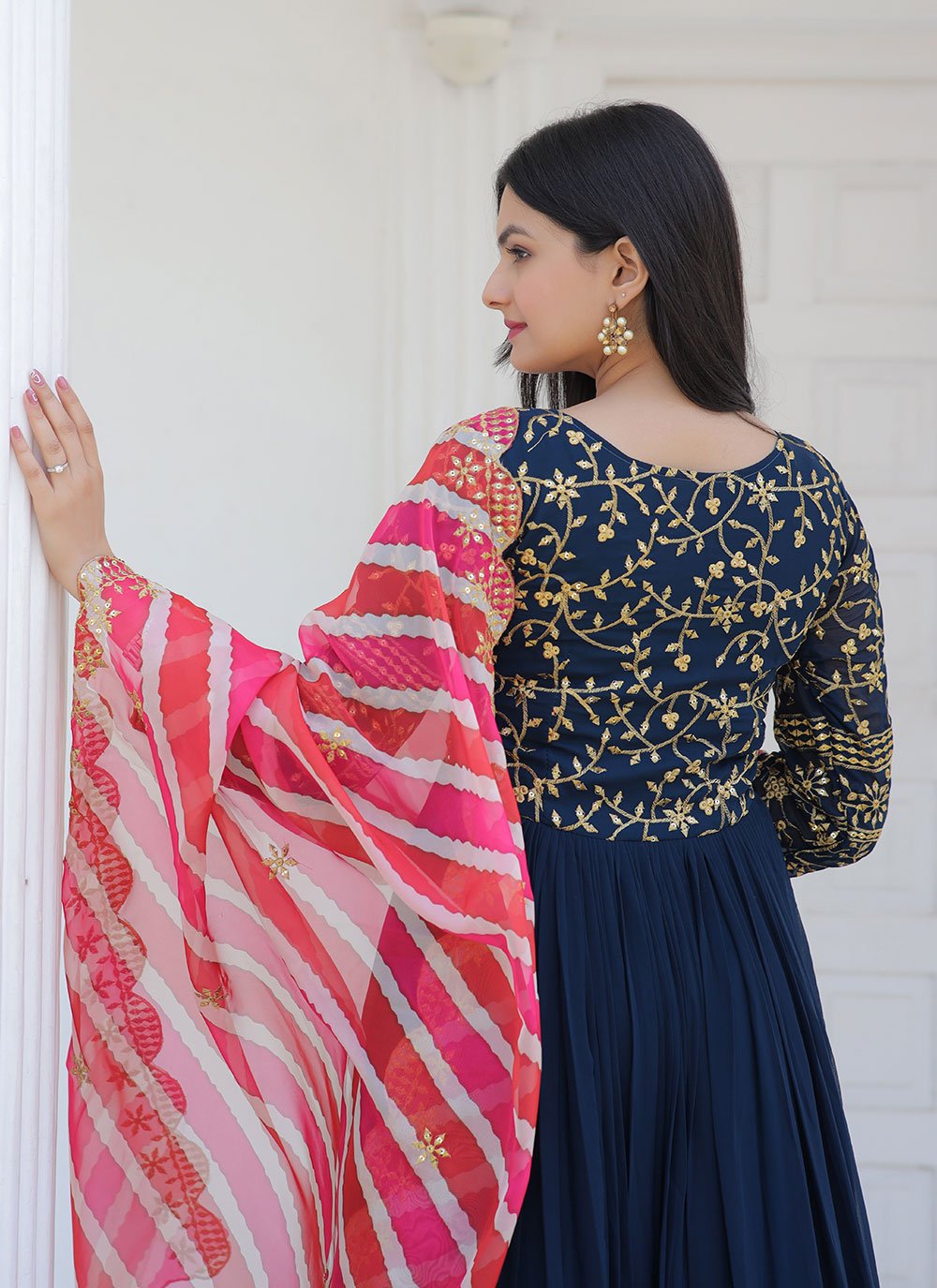 Gown Chiffon Blue Embroidered Gown