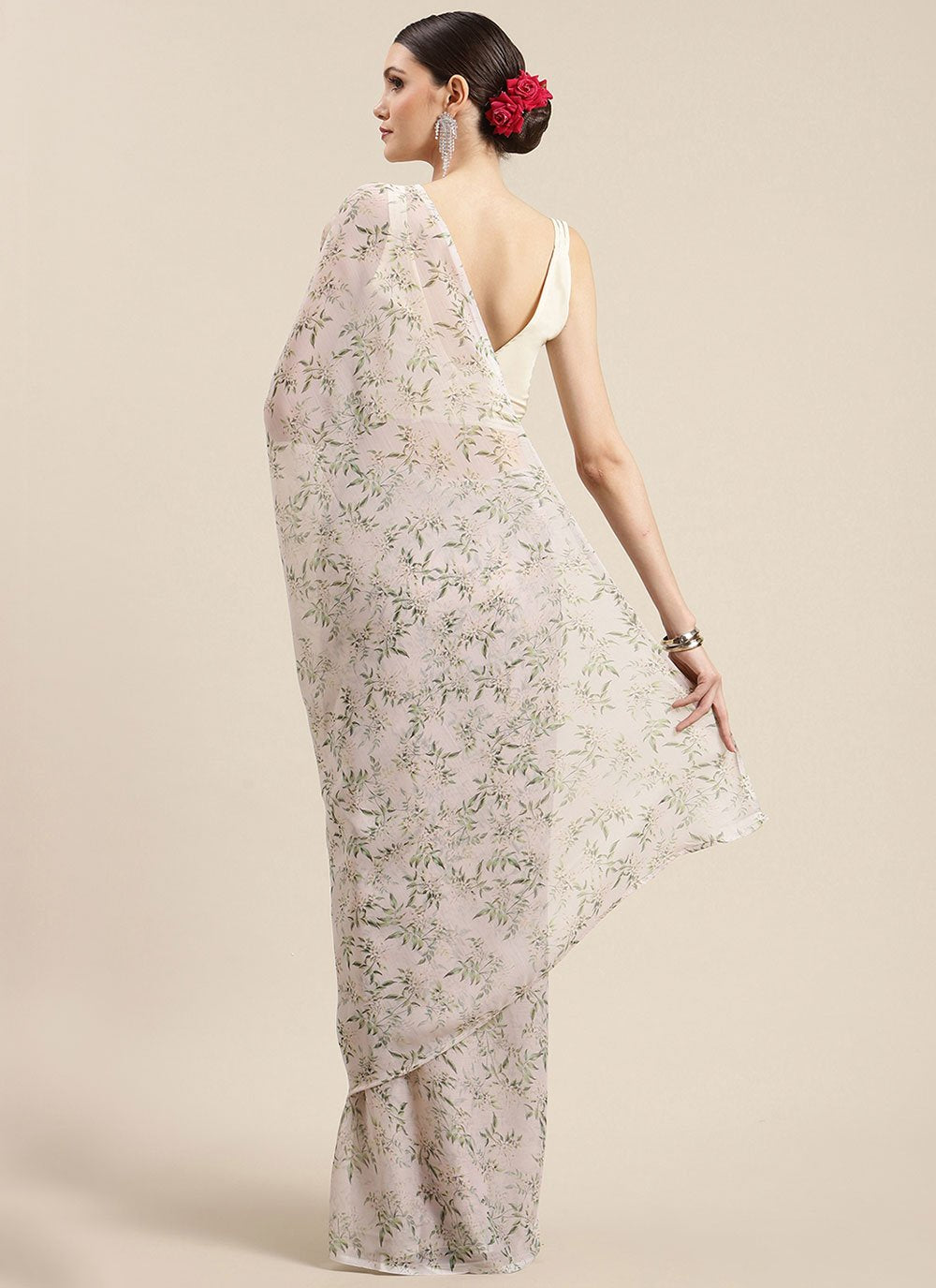 Classic Chiffon Off White Digital Print Saree