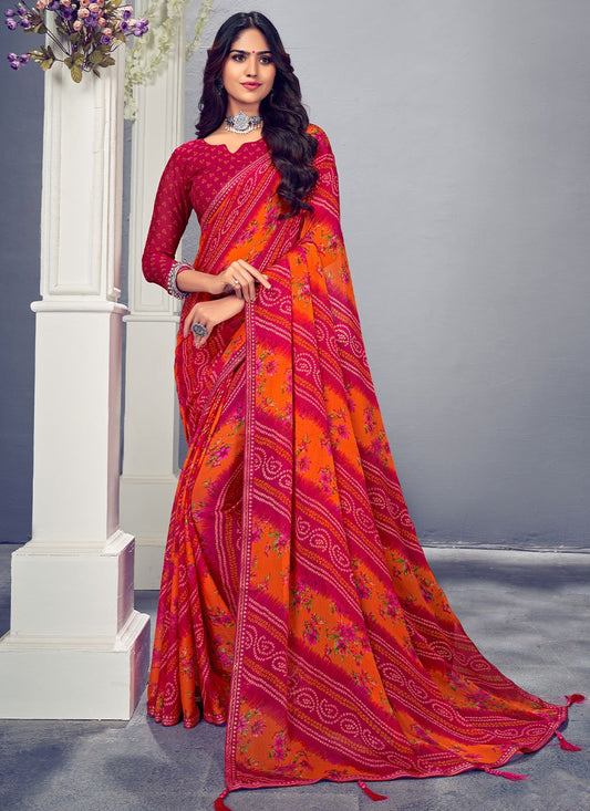 Casual Chiffon Multi Colour Bandhej Saree