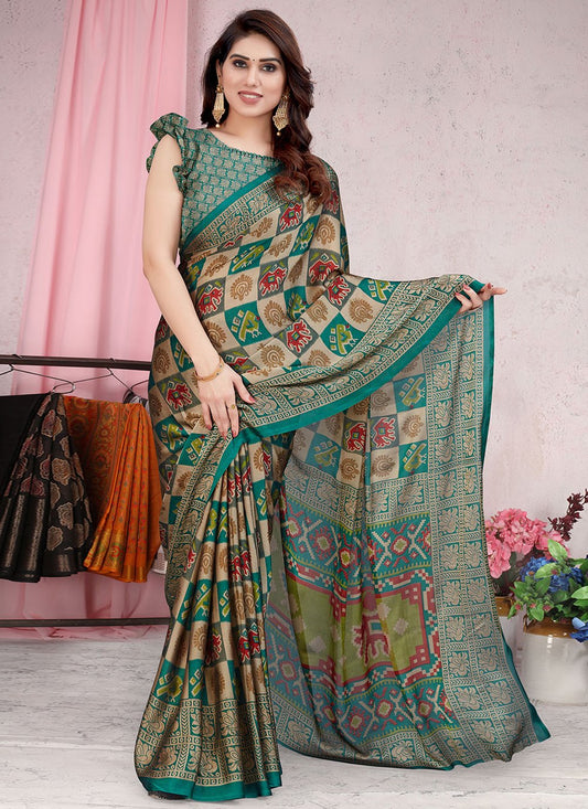 Trendy Saree Chiffon Green Patola Print Saree