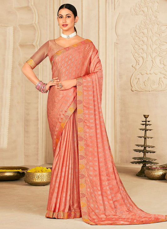 Contemporary Chiffon Silk Peach Foil Print Saree