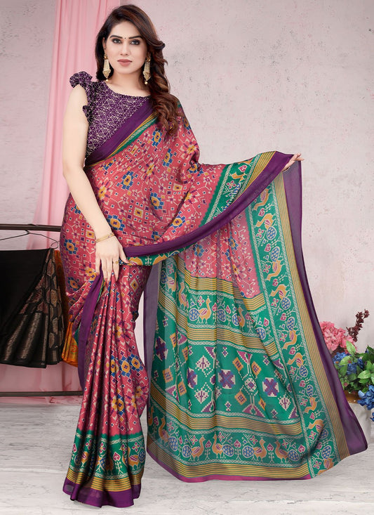 Trendy Saree Chiffon Peach Patola Print Saree