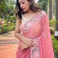 Classic Chiffon Shimmer Pink Cut Work Saree
