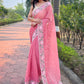 Classic Chiffon Shimmer Pink Cut Work Saree