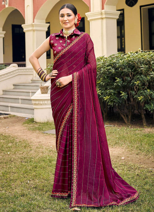 Trendy Saree Chiffon Pink Embroidered Saree