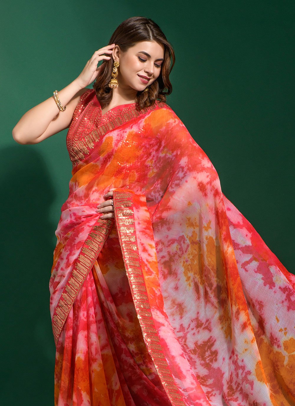 Trendy Saree Chiffon Pink Patch Border Saree