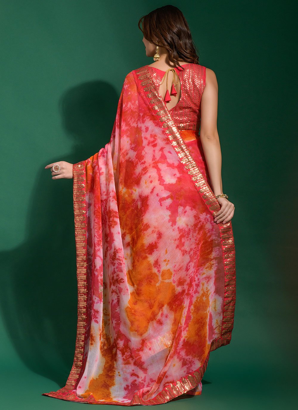 Trendy Saree Chiffon Pink Patch Border Saree