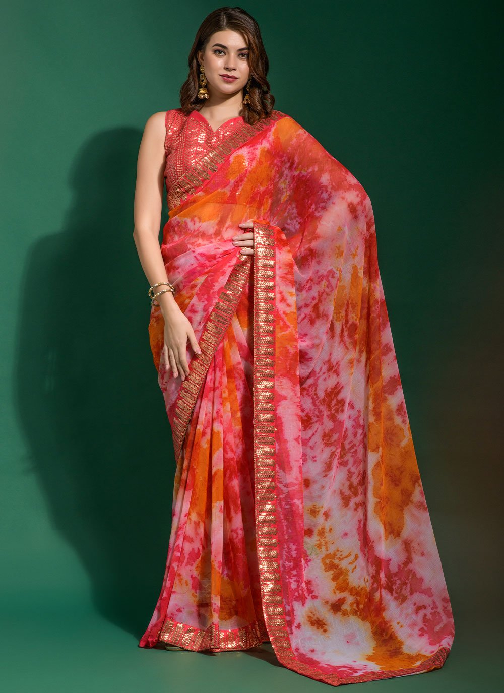 Trendy Saree Chiffon Pink Patch Border Saree