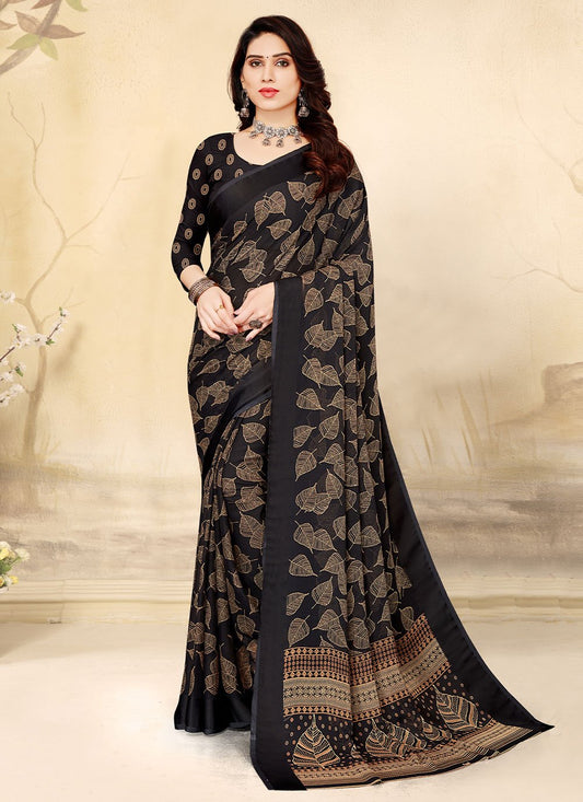 Classic Chiffon Black Print Saree