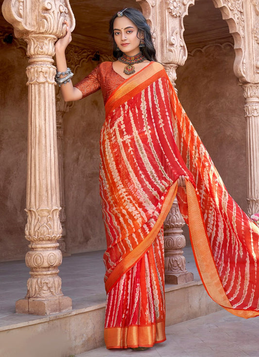 Classic Chiffon Red Print Saree