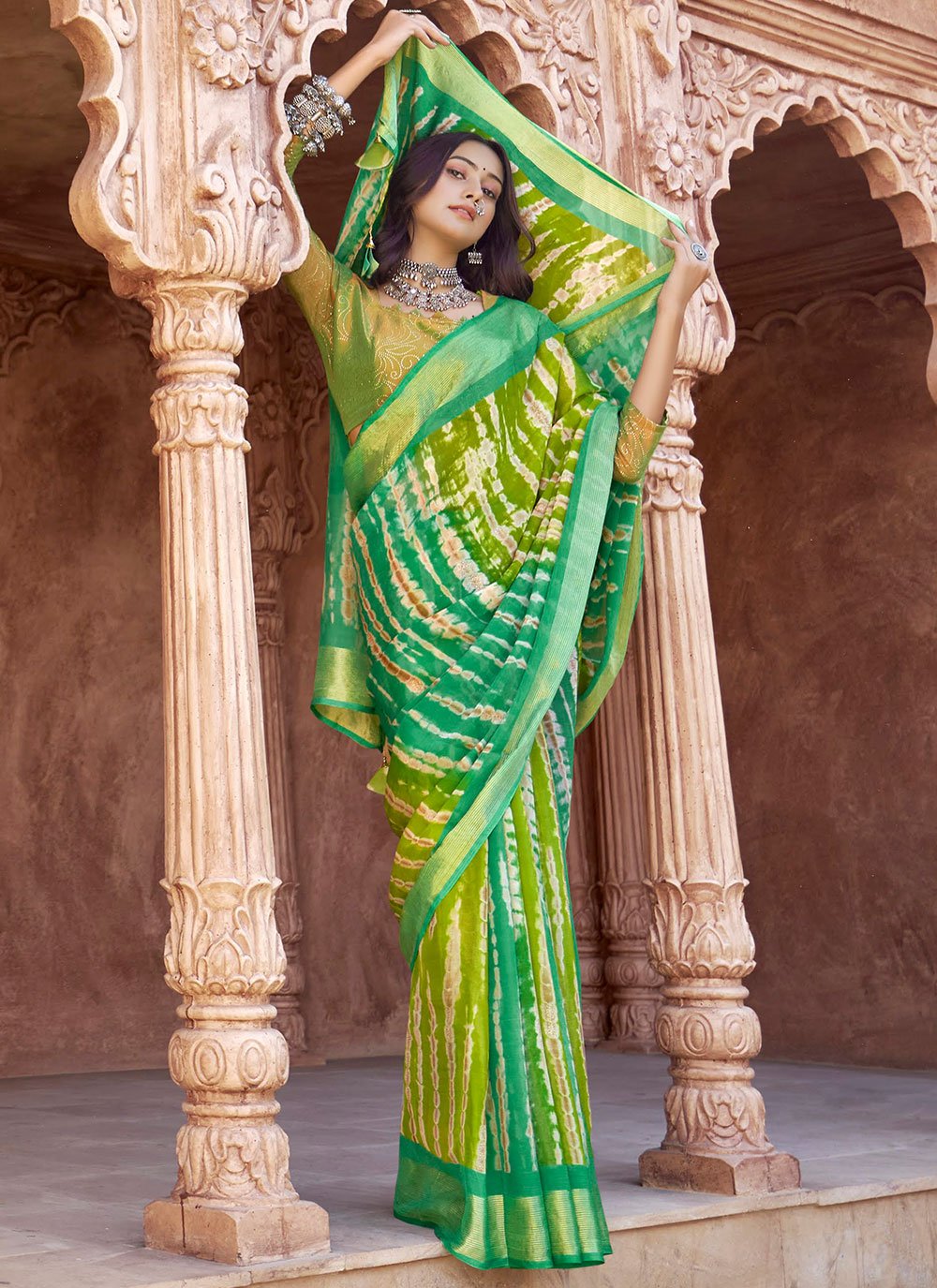 Classic Chiffon Green Print Saree