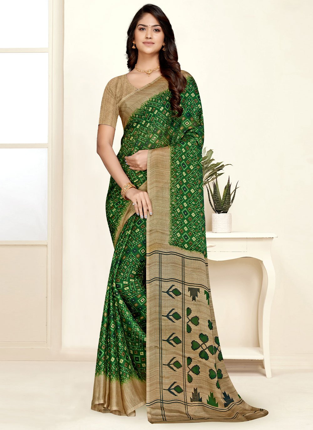 Trendy Saree Chiffon Green Print Saree