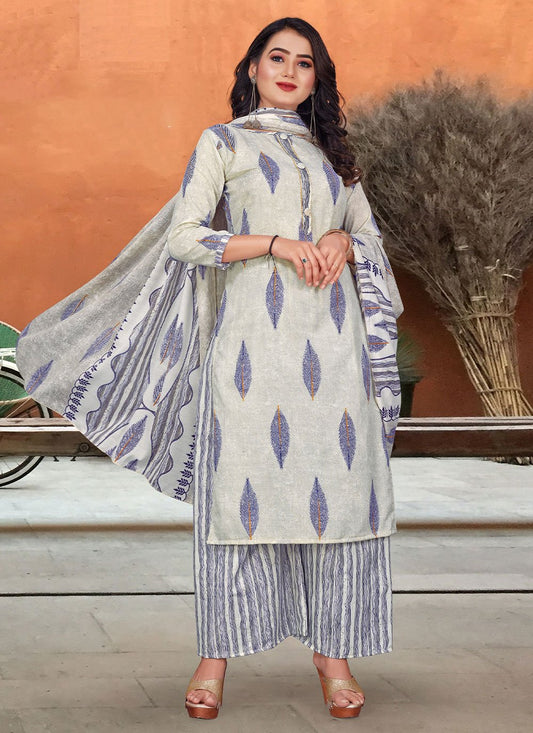 Salwar Suit Chiffon Grey Print Salwar Kameez