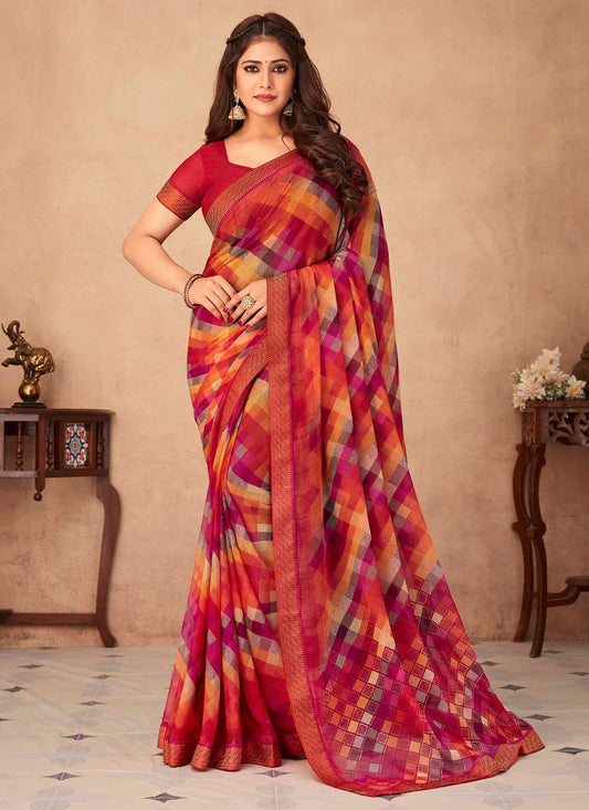 Trendy Saree Chiffon Multi Colour Print Saree