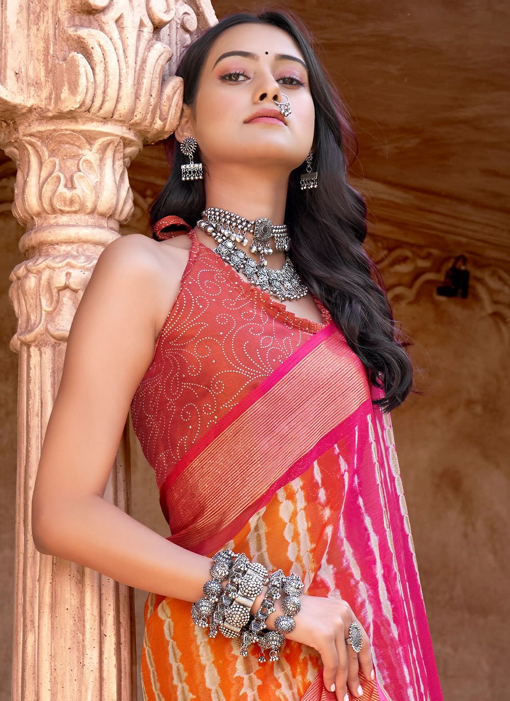 Trendy Saree Chiffon Pink Print Saree