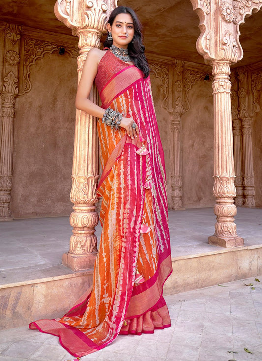 Trendy Saree Chiffon Pink Print Saree