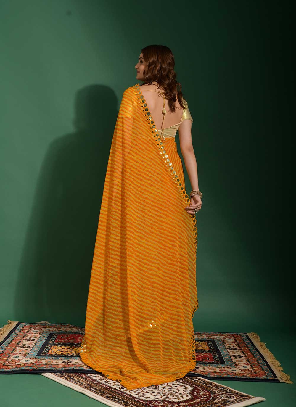 Trendy Saree Chiffon Yellow Mirror Saree