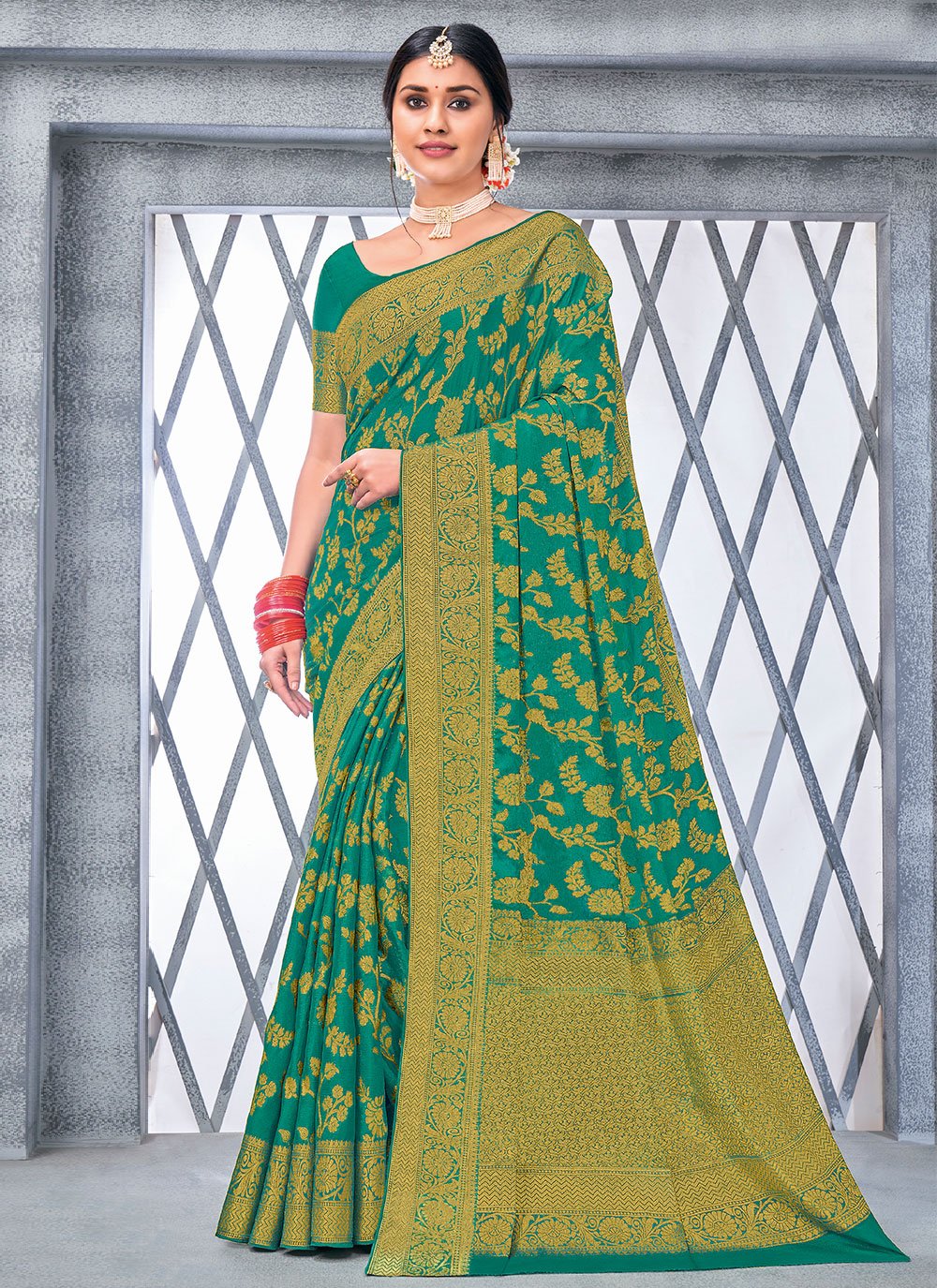 Classic Chiffon Viscose Rama Weaving Saree