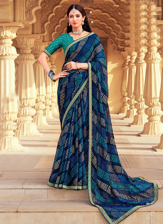 Classic Chiffon Multi Colour Bandhej Saree