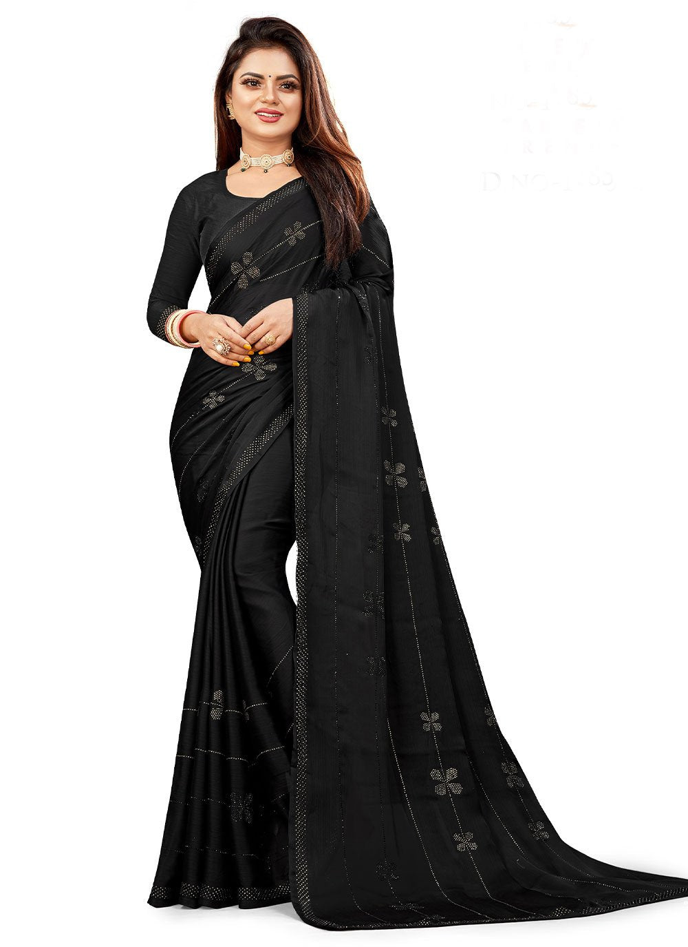 Classic Chiffon Satin Black Swarovski Saree