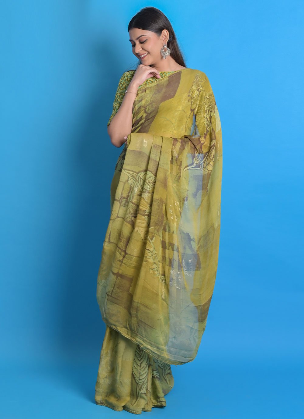 Classic Chiffon Sea Green Print Saree