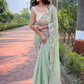 Contemporary Chiffon Shimmer Sea Green Cut Work Saree