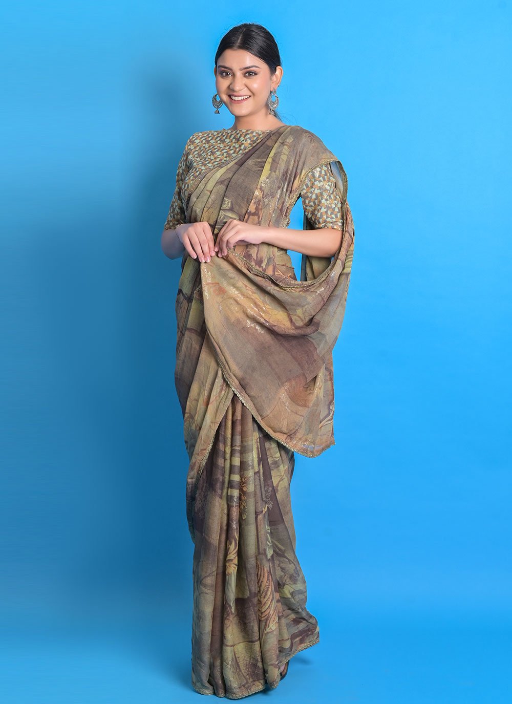 Contemporary Chiffon Multi Colour Print Saree