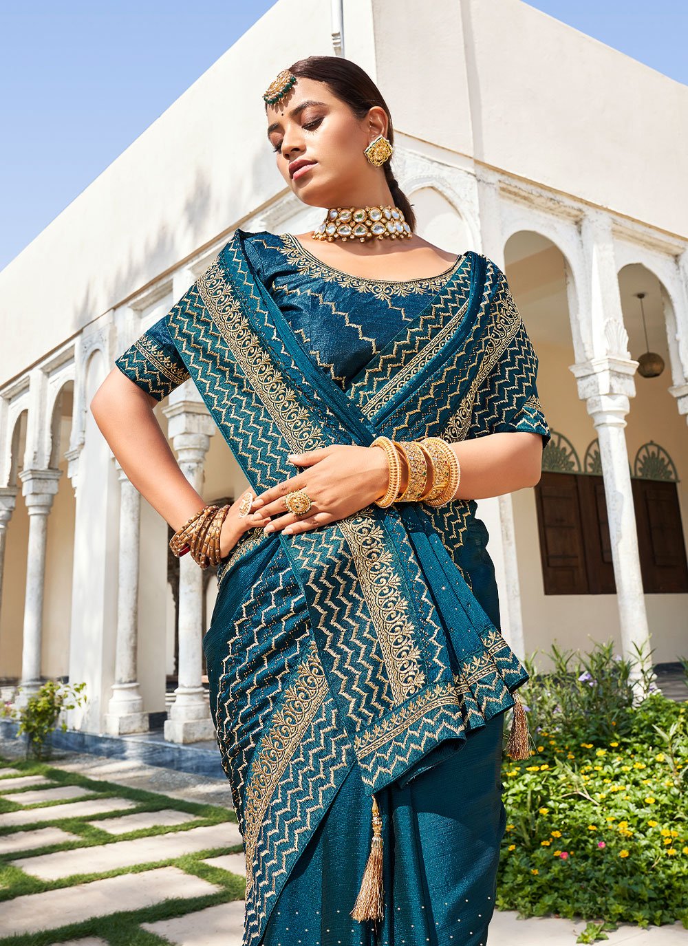 Classic Chiffon Blue Swarovski Saree